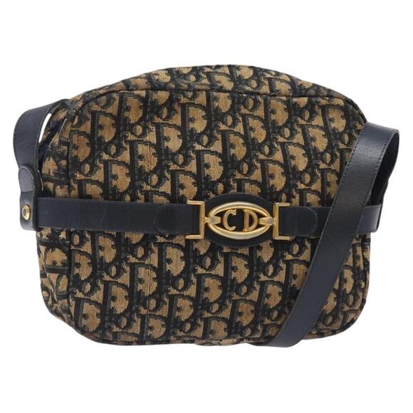 DIOR Trotter Canvas Shoulder Bag Navy Gold - Picture 1 of 12